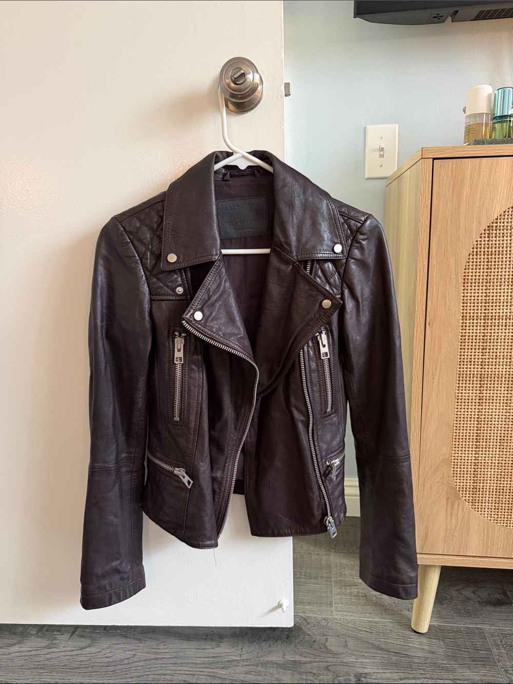 All Saints Chocolate Brown Leather Moto Jacket